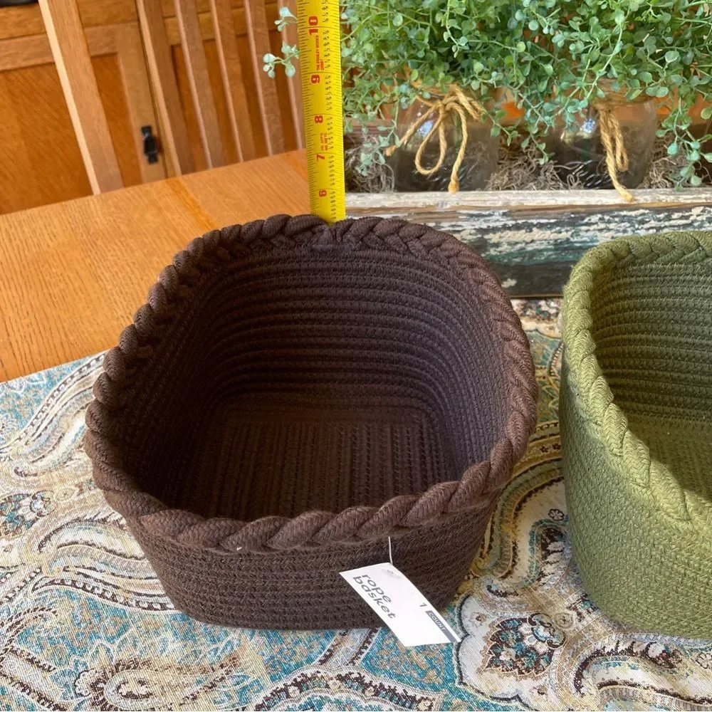 Woven Braided Storage Baskets Set Of 2 Brown Olive Green